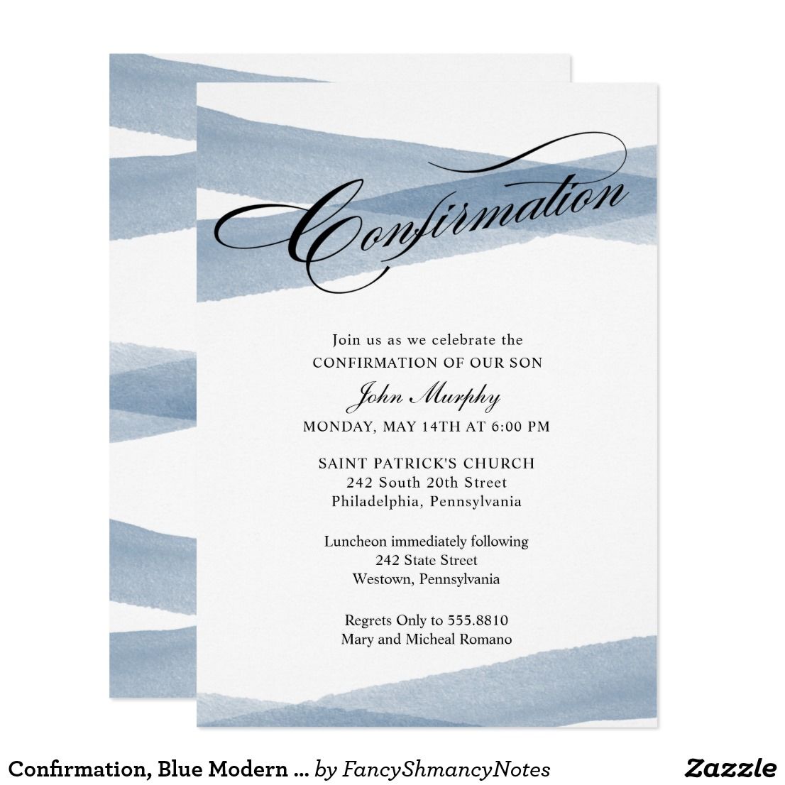 Confirmation, Blue Modern Watercolor Invitation | Zazzle | Einladungen ...