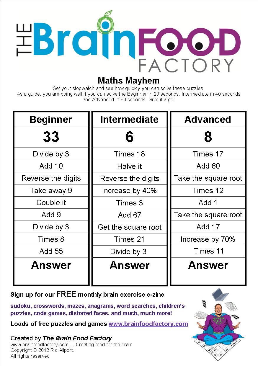 Brain Games For Seniors Printable