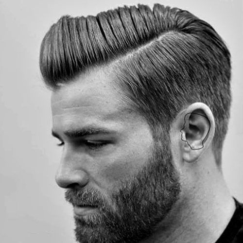 Men S Straight Hairstyles Hard Side Part With Beard Mens Straight Hairstyles Side Part Hairstyles Side Part Haircut