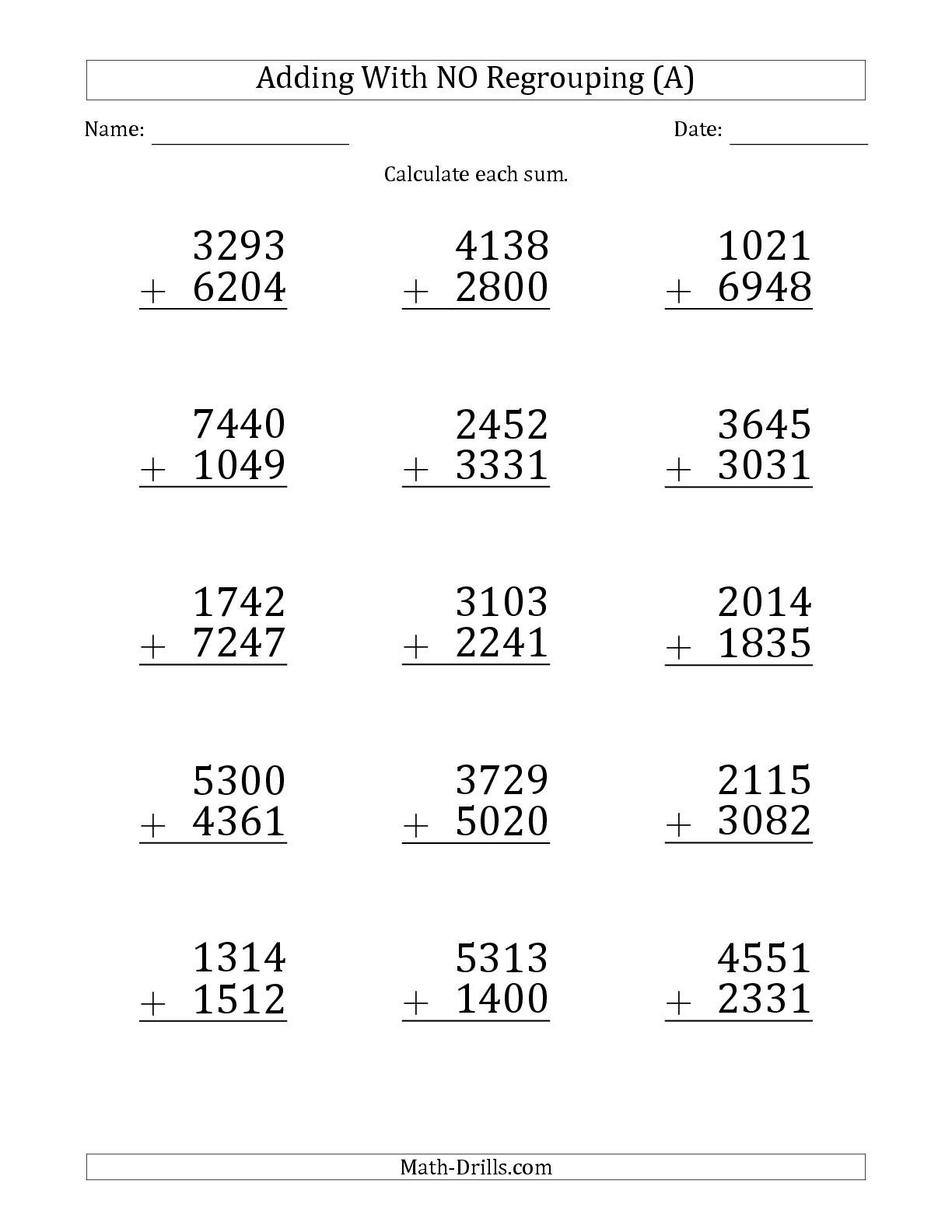 4 Digit Addition Without Regrouping Worksheets | Math worksheets ...