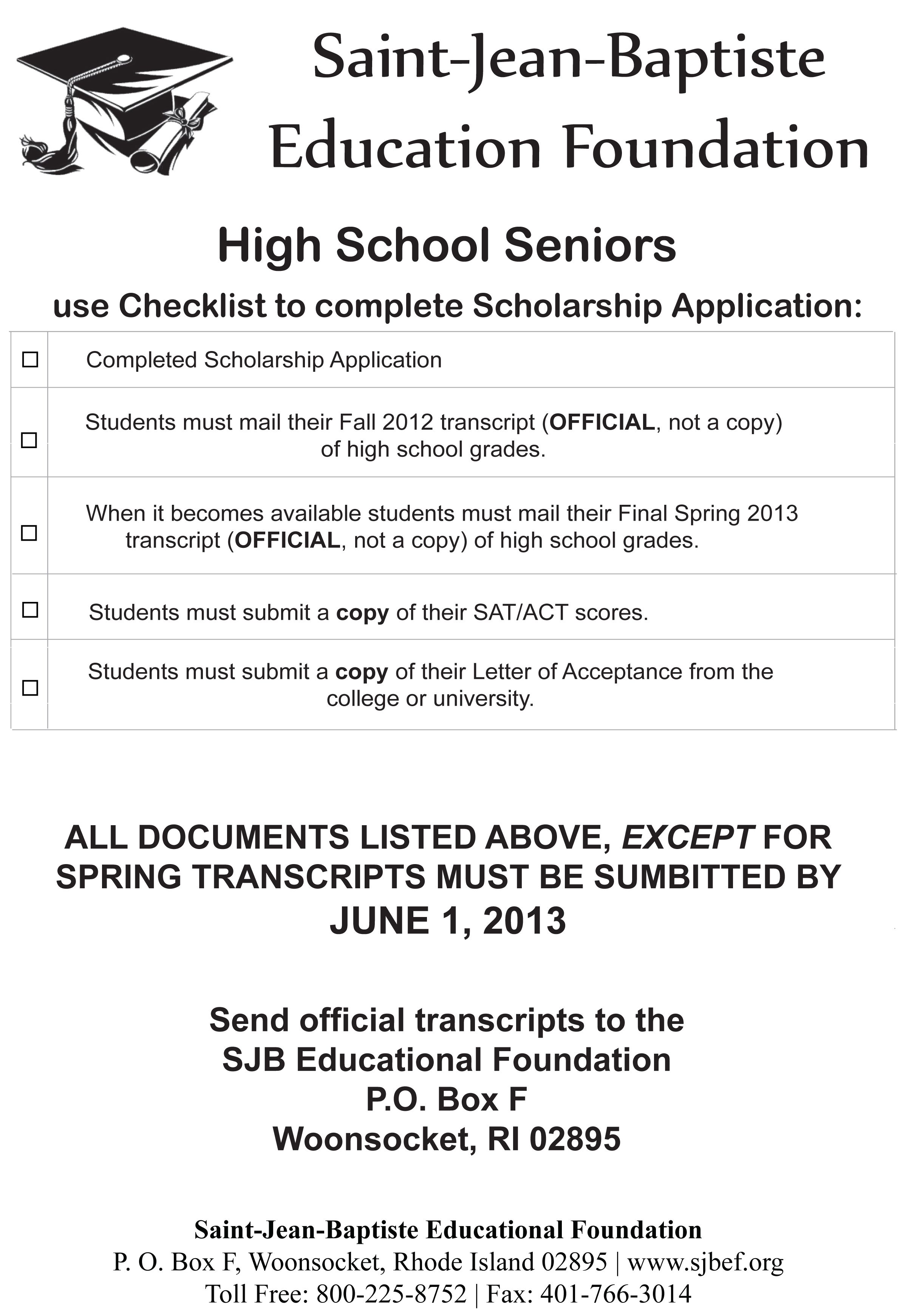 High School Senior Checklist