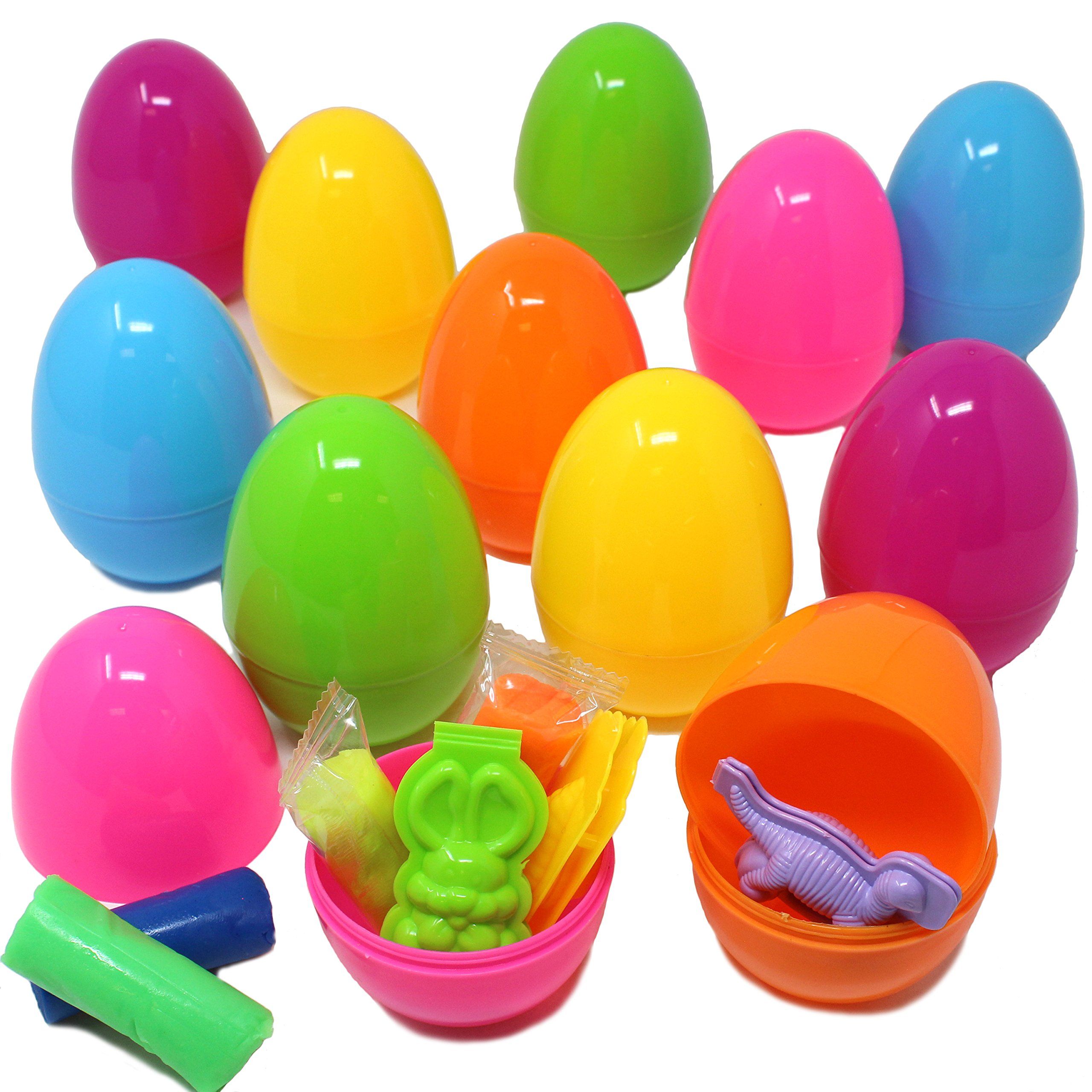 12 Prefilled Jumbo Easter Eggs (44 Pieces Total) with Clay Dough Doh ...