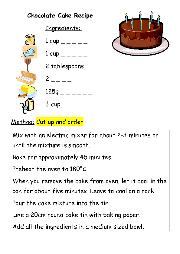 Parts Of A Recipe Worksheet