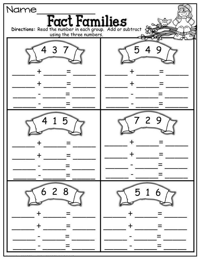 1st Grade Math Worksheets Fact Families 2-10