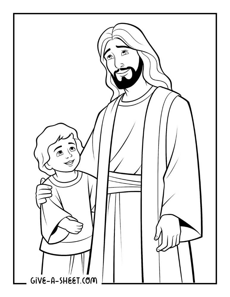 Jesus with a child simple coloring page. | Coloring pages, Bible ...