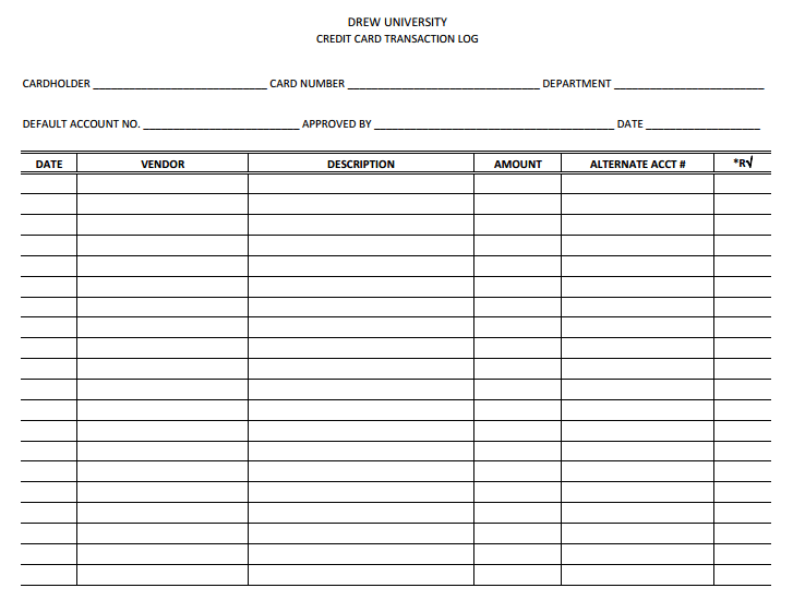 Printable Credit Card Log Template