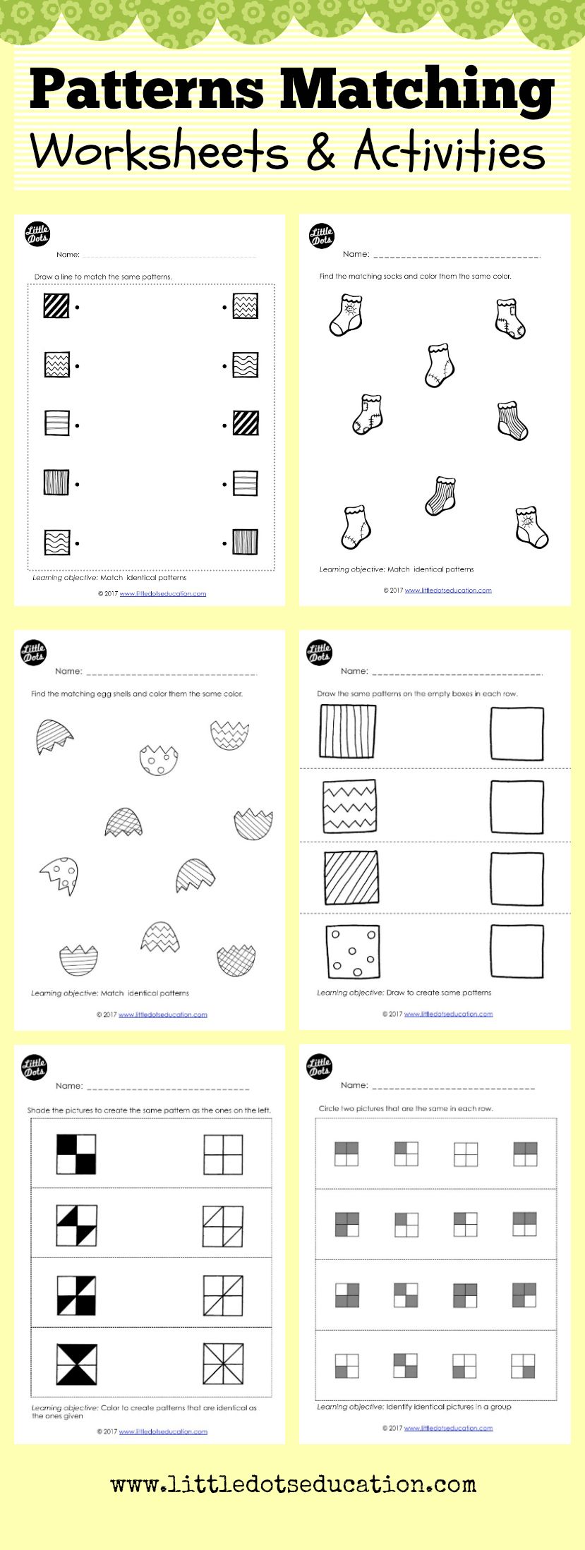 preschool patterns matching worksheets and activities pattern for ...