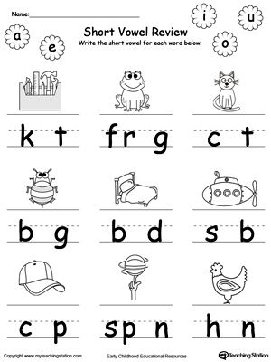 Short Vowel Worksheet For Kindergarten