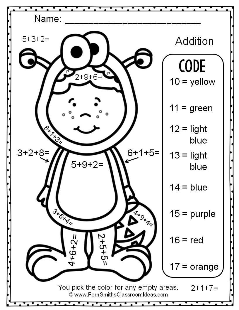 Simple Addition Color By Number Worksheets