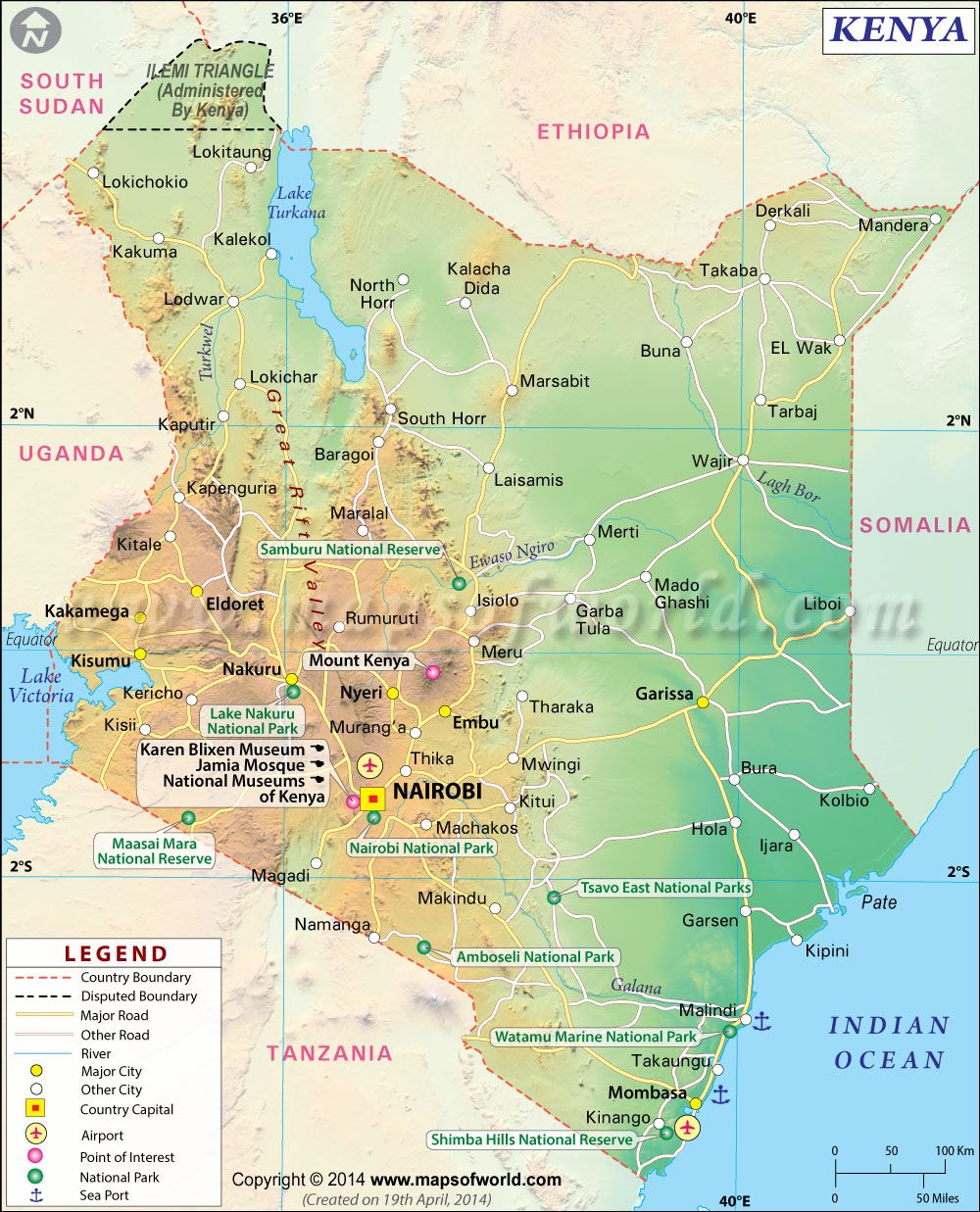 map of kenya with major cities and roads