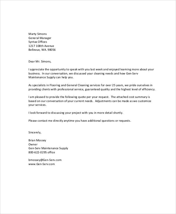 Sample Cleaning Proposal Letter