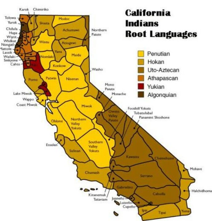 Native American Language groups in California. Note the many languages ...