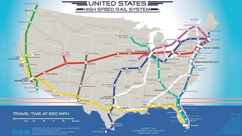 Map Shows Where 220mph Trains Would Go in the U.S. Trains, Atlanta ...