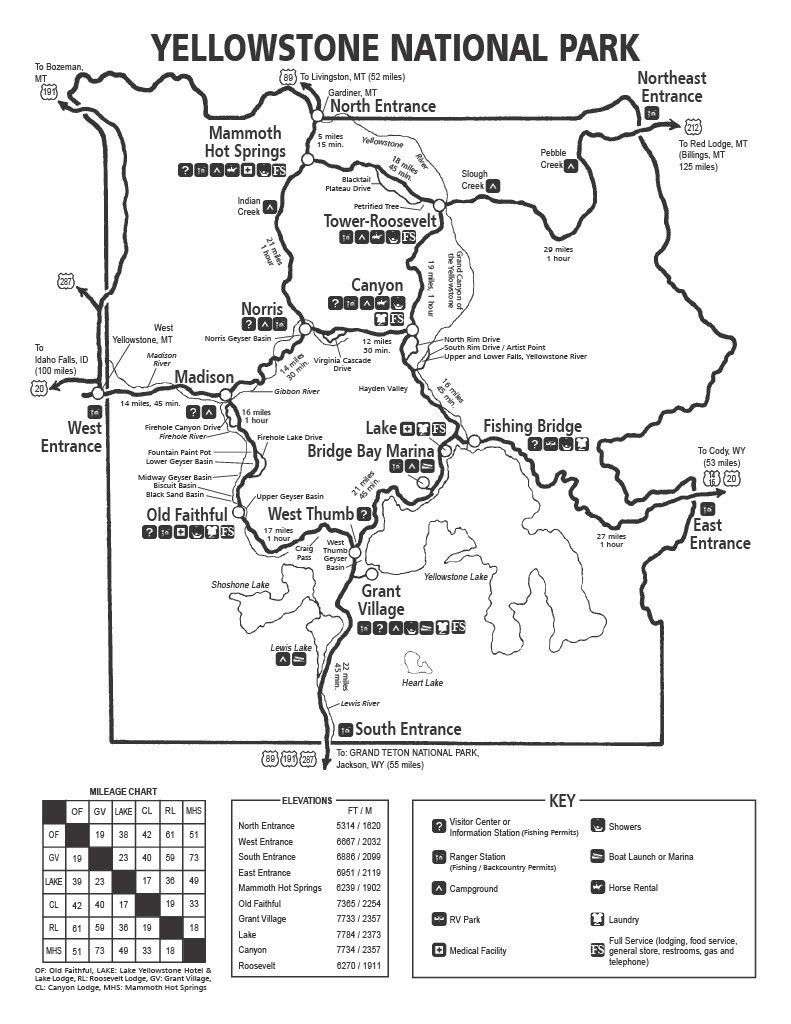 Yellowstone Road Map