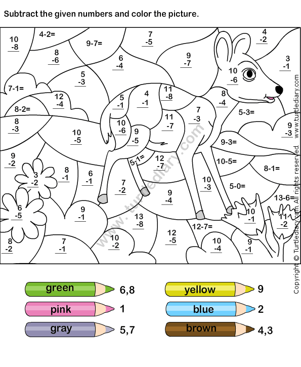 Color By Subtraction 1st Grade