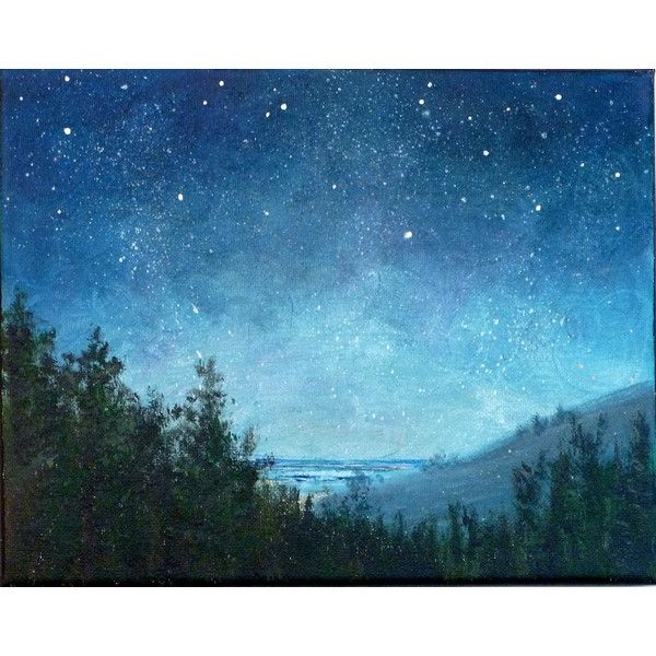 Night sky small stars landscape painting 8x10, astronomy, starry night ...