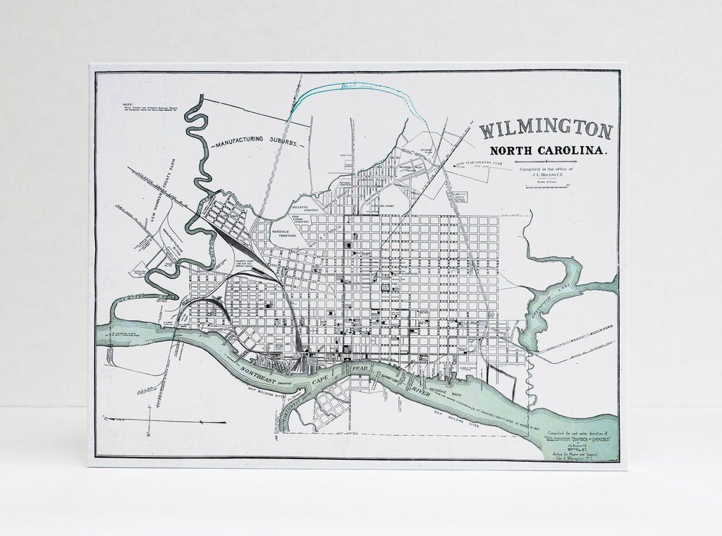 Wilmington, NC Historic Downtown Street Map (c. 1918) | Street map ...