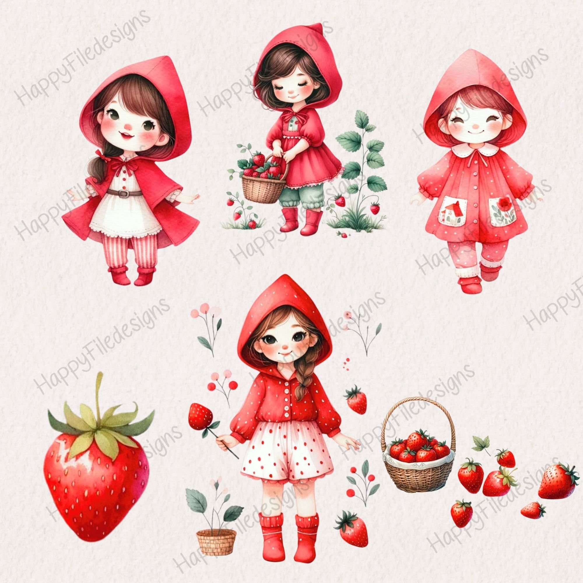 Watercolor Girl Red Riding Hood Clipart, Fairytale Clipart,forest ...