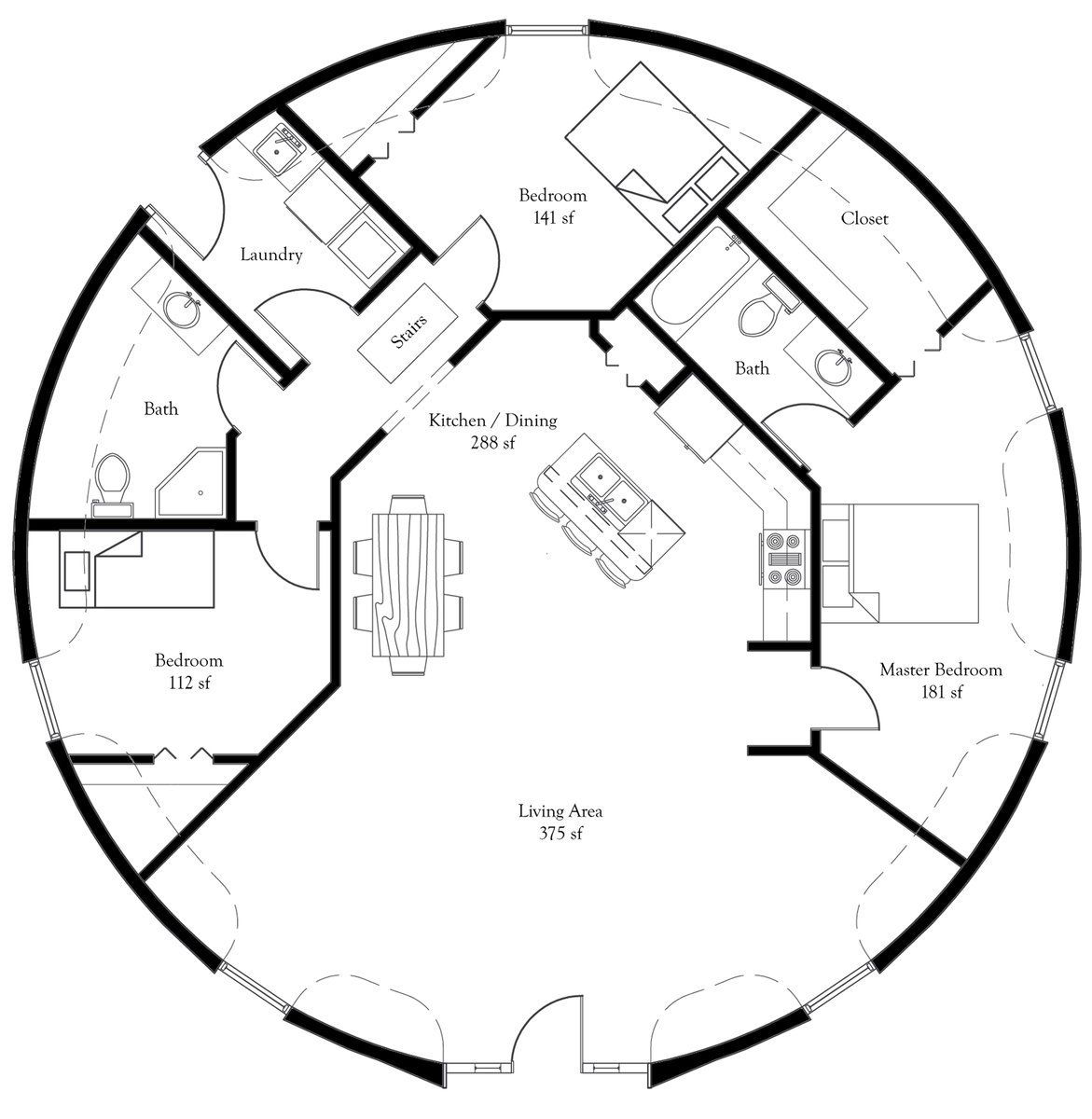 Miranda Monolithic Dome Institute House plans, Round