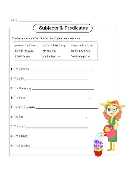 Subjects And Predicates Worksheet