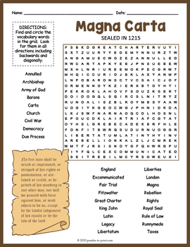 No Prep Middle Ages Activity - Magna Carta Word Search Puzzle | TpT ...