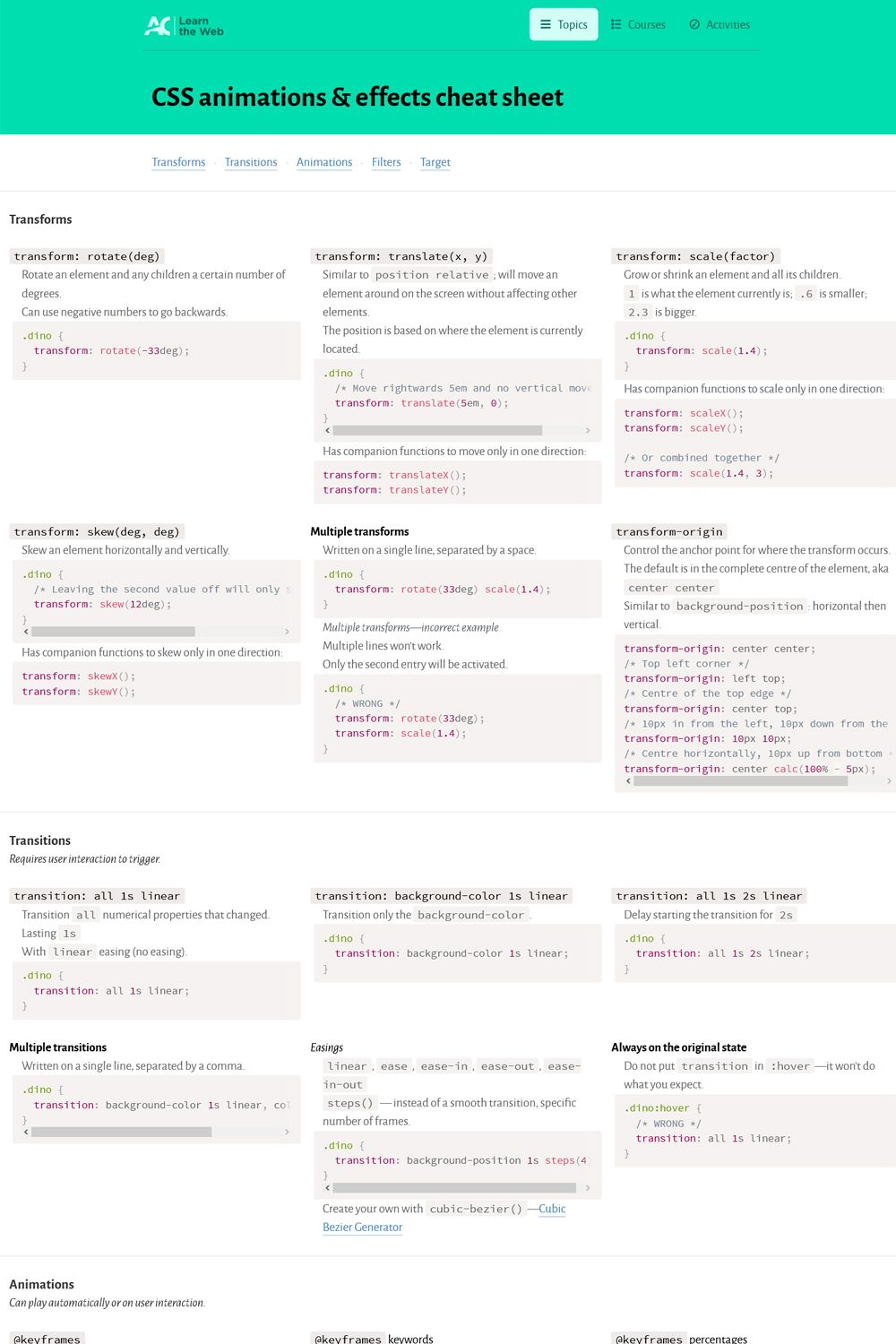 Css Animations And Effects Cheat Sheet Css Cheat Sheet Cheat Sheets ...