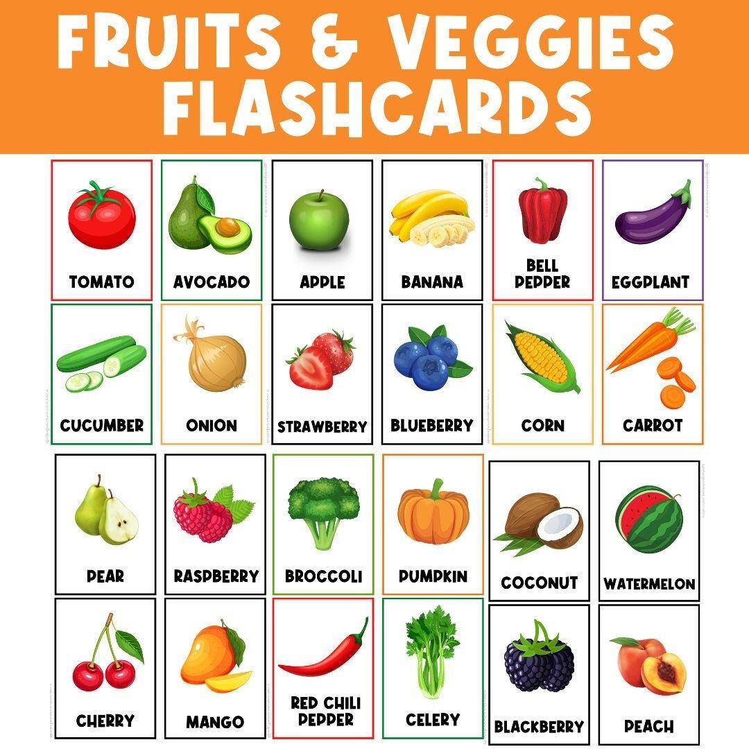 FRUITS & VEGETABLES FLASHCARDS Preschool Flash Cards Real Pictures Busy ...