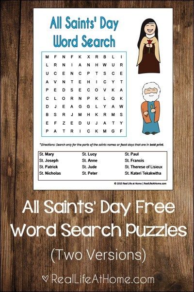 Free Printable All Saints' Day Word Searches {Available in Two Versions ...