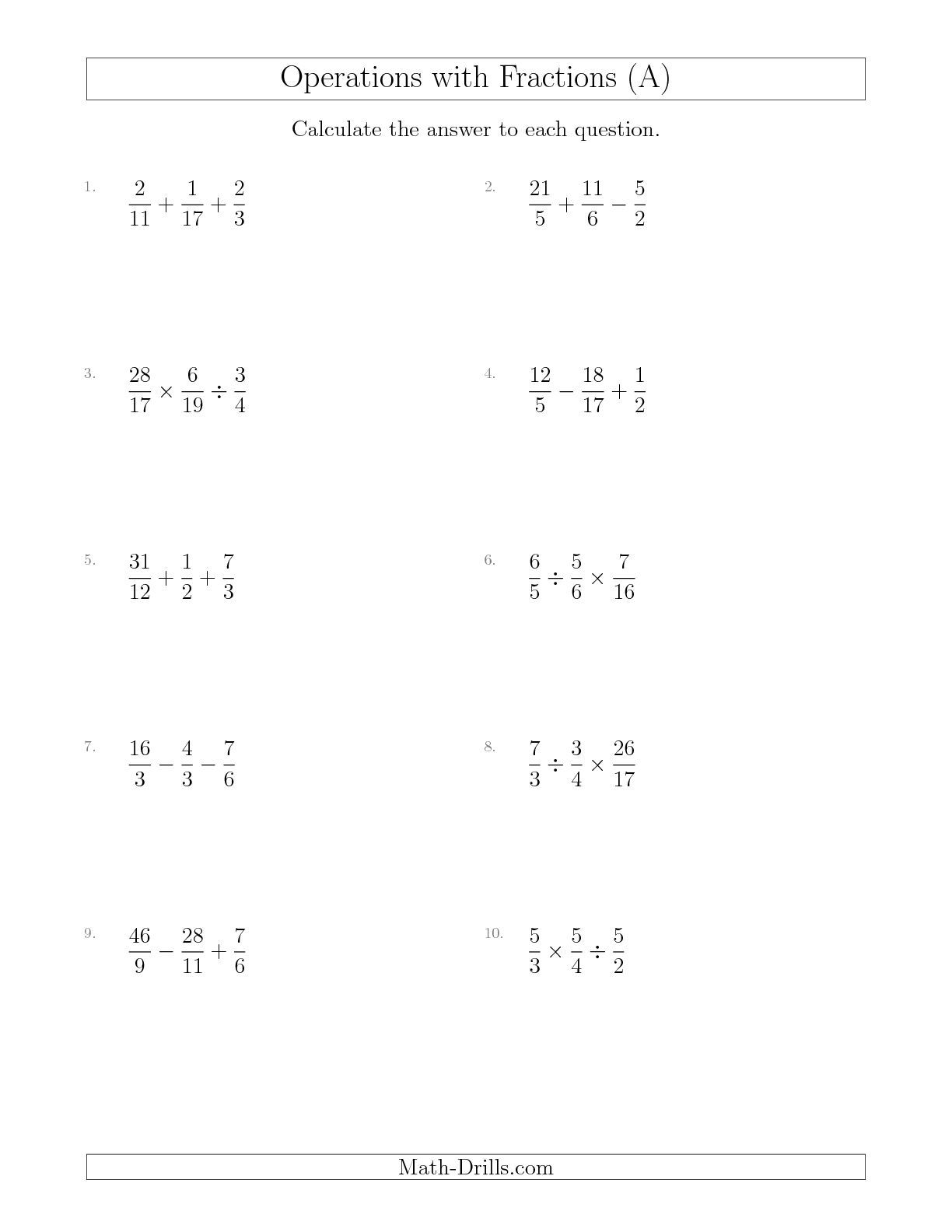 Order Of Operations Fractions Worksheets