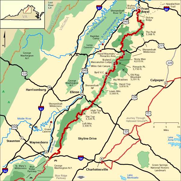 Skyline Drive Trail Map Skyline Drive Map America's Byways Skyline drive, Shenandoah