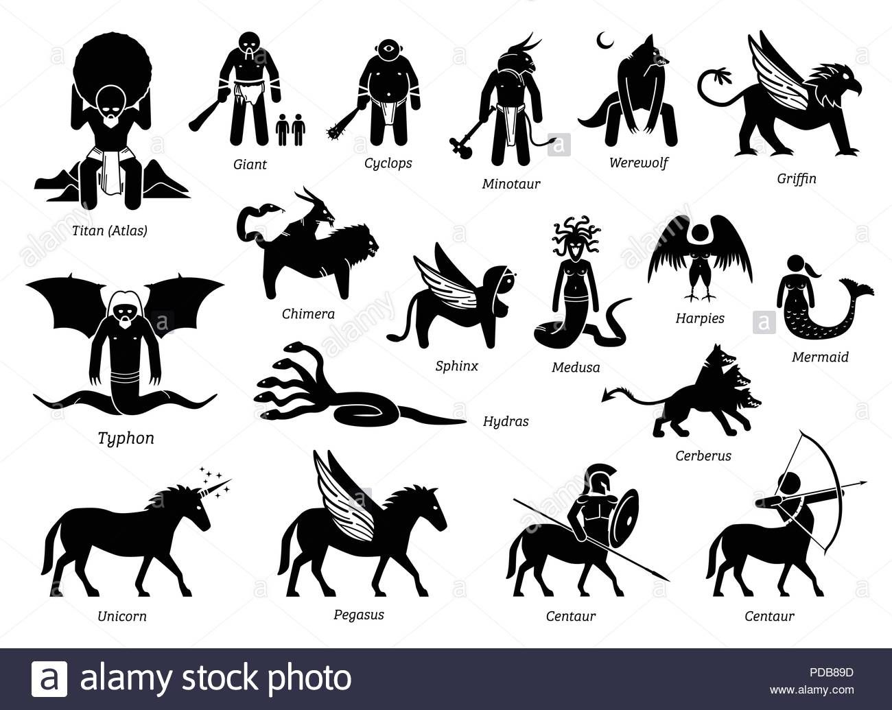 Download this stock vector: Ancient Greek Mythology Monsters and ...