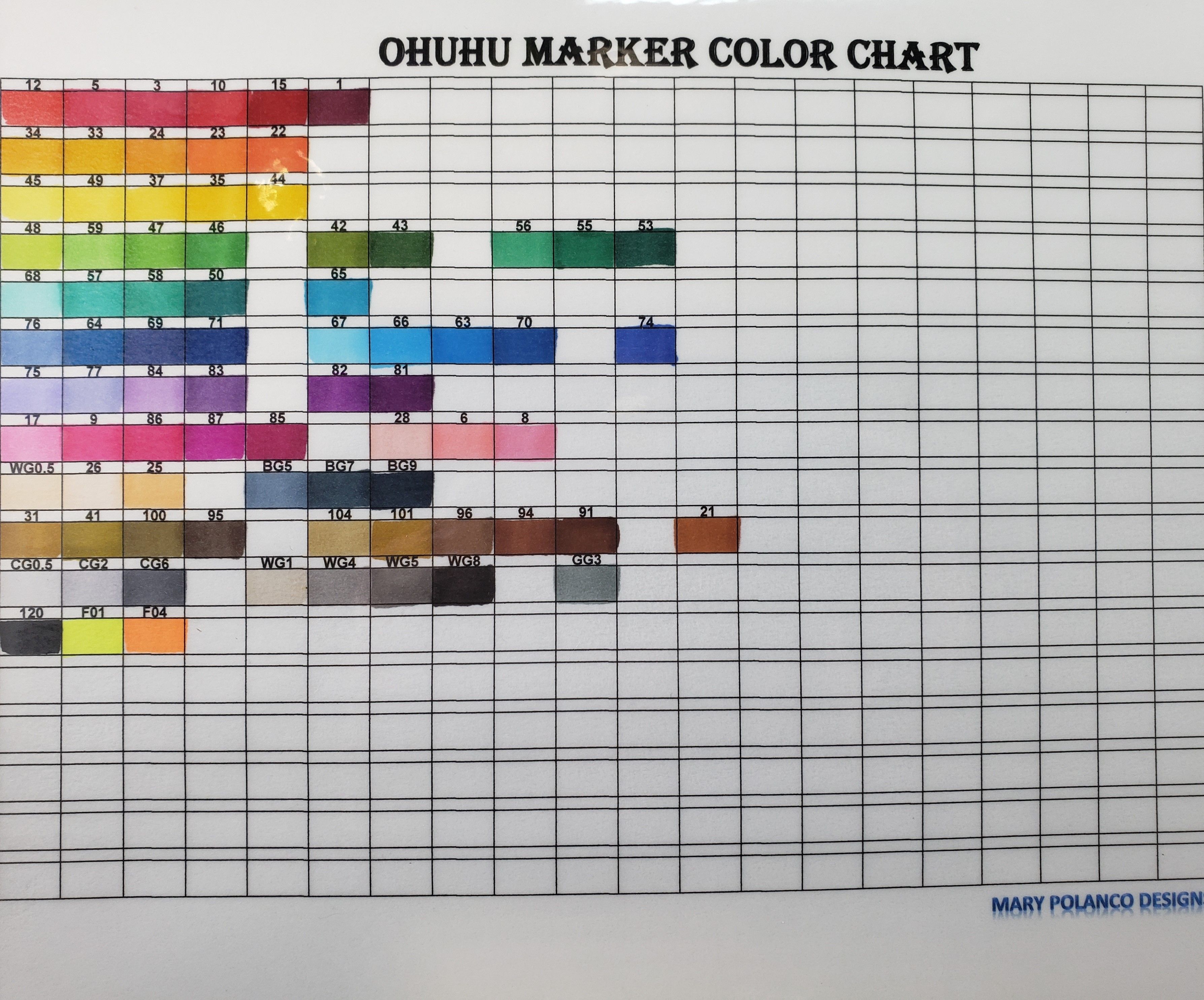 Printable Ohuhu Marker Color Chart Blank