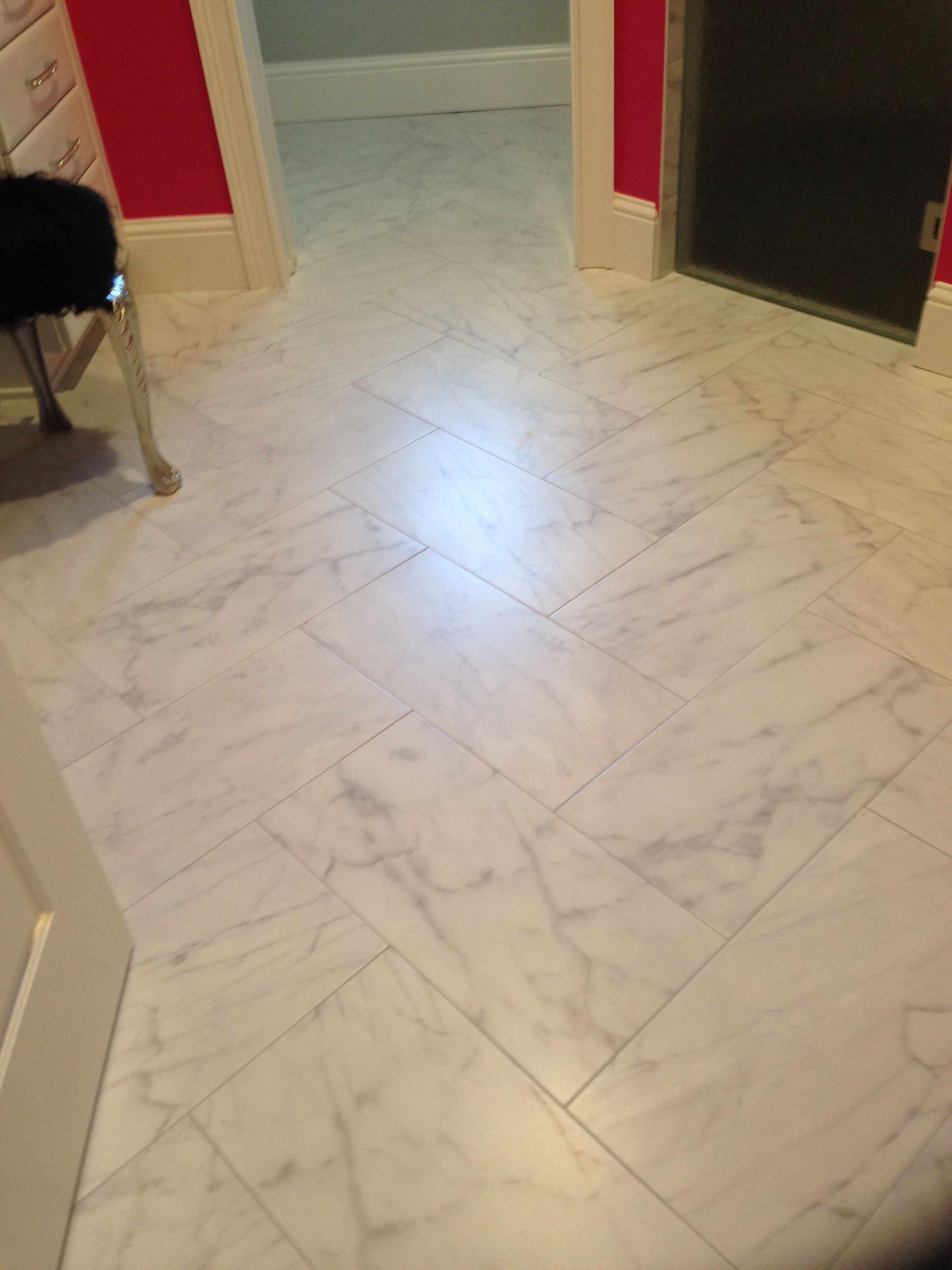 12 X 24 Carrara Look Porcelain Tile In Herringbone Pattern Linden