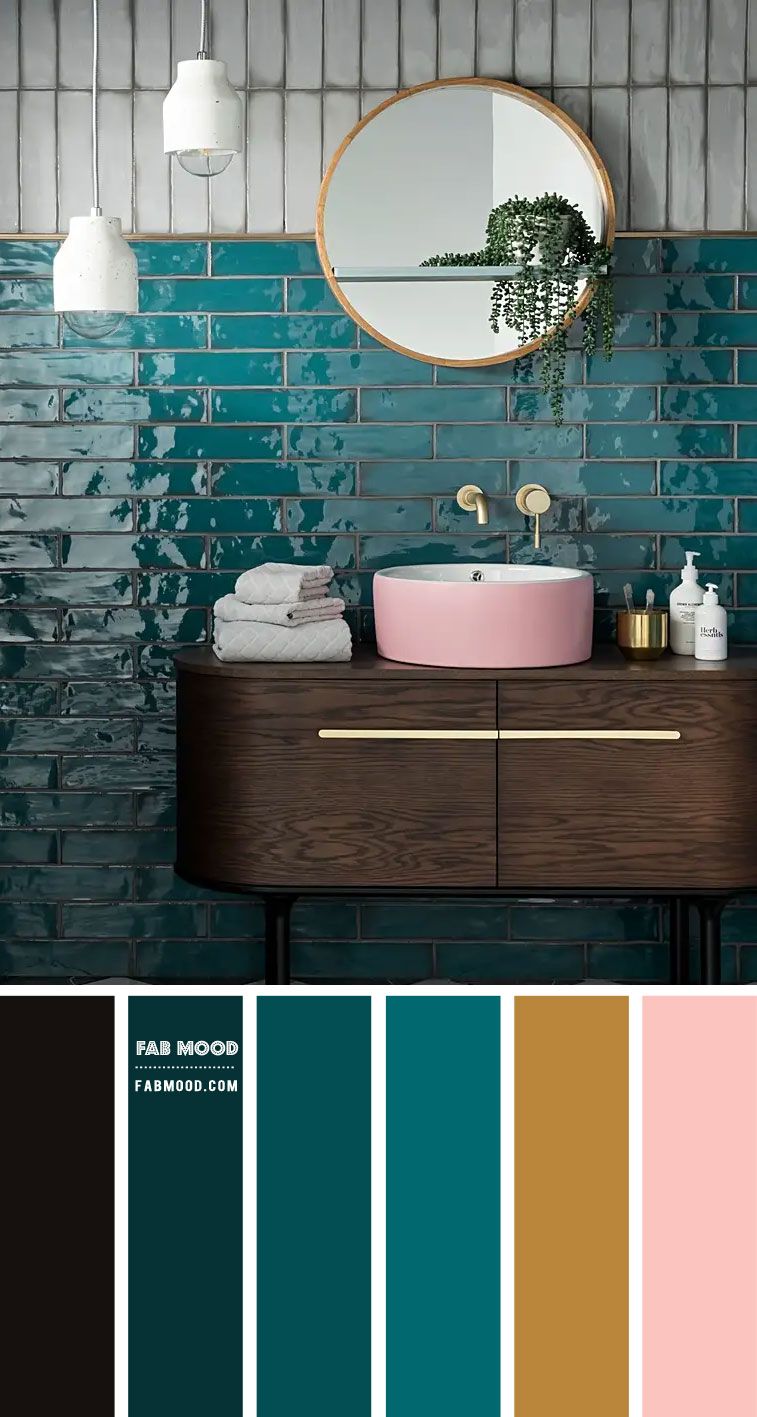 Emerald Green and Pink Color Scheme for Bathroom