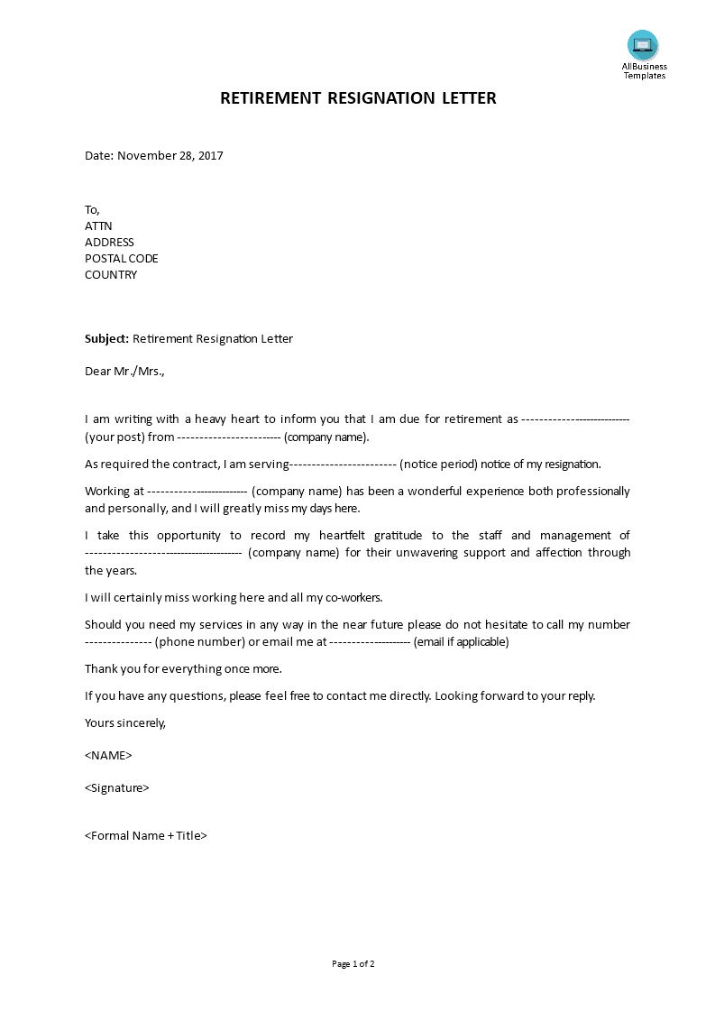 Achieve Early Retirement with this Resignation Letter Template