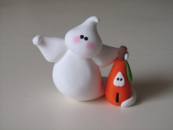 Whimsical Polymer Clay Halloween Ghost and Pumpkin | Etsy | Polymer ...