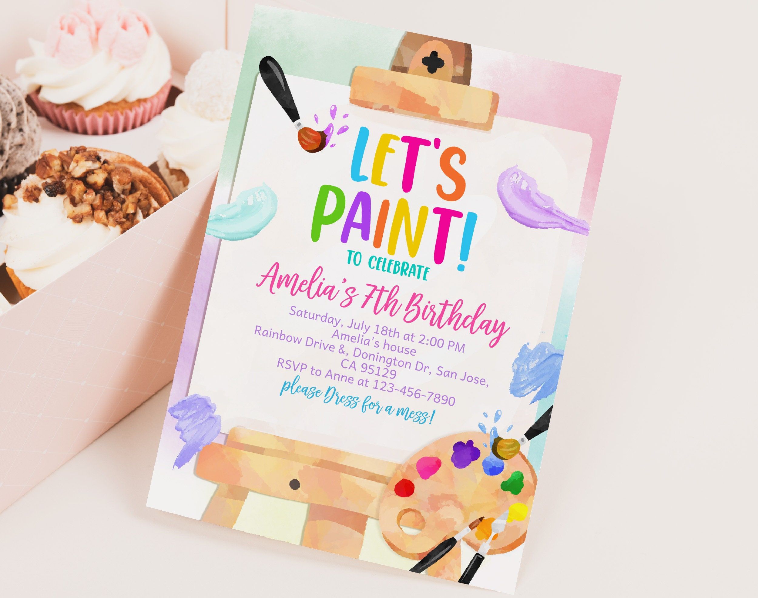 Art birthday invitation party paint invites colorful painting theme ...