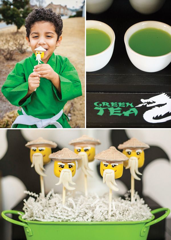 green tea juice party drink and sensei wu cake pops Lego Ninjago Party ...