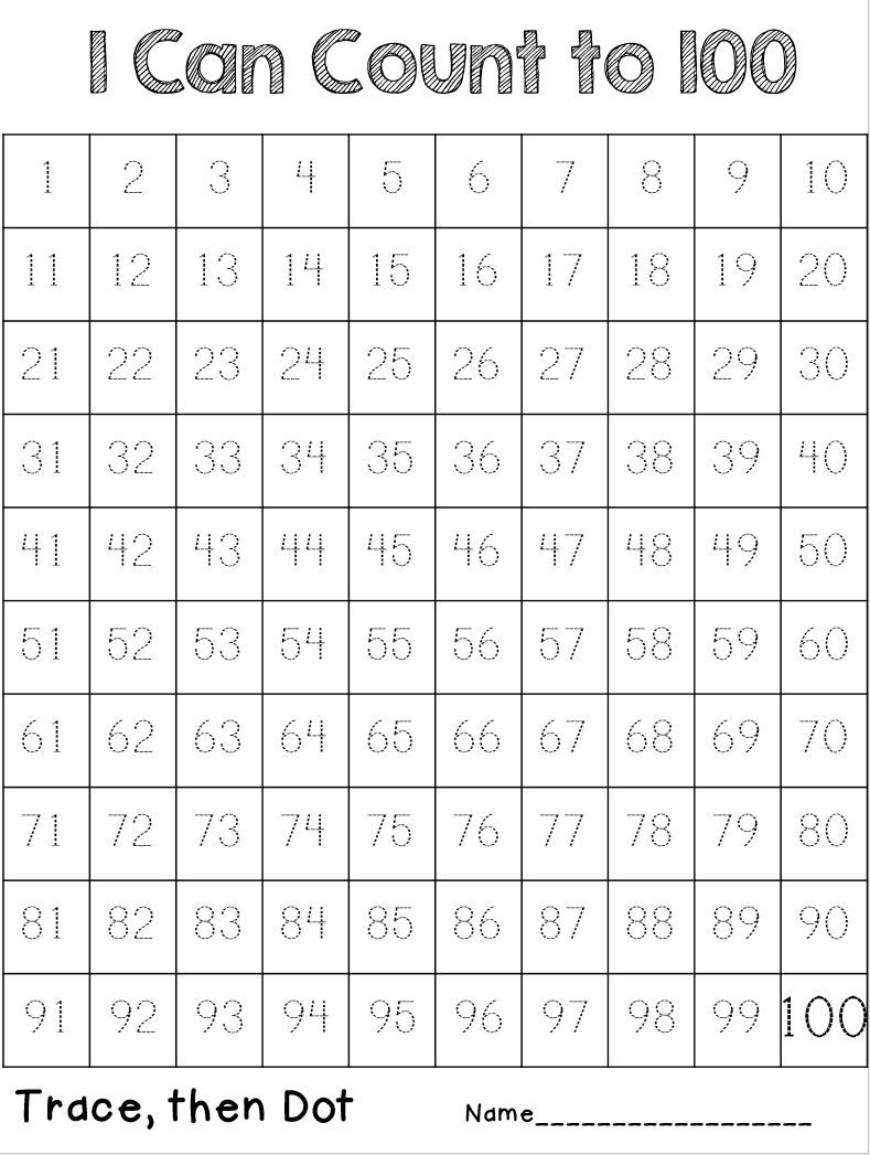 Printable Numbers 1 100 Worksheets