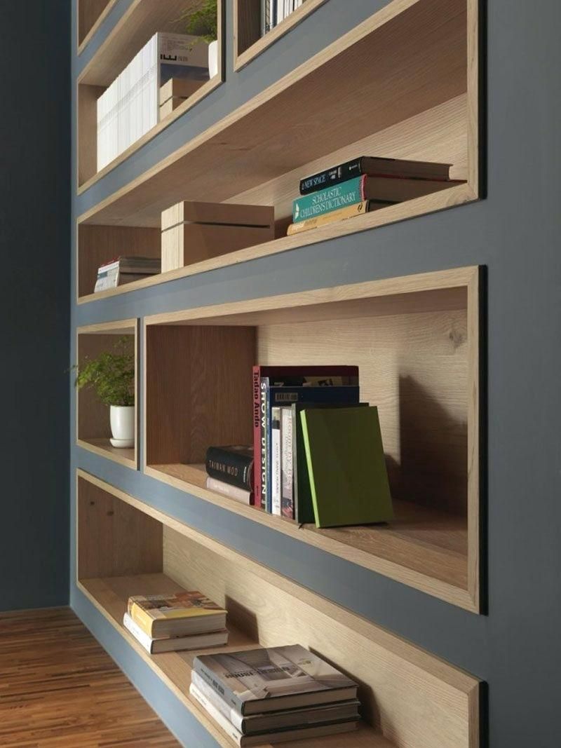 New take on built in shelves, recessed “shelf” set into wall House