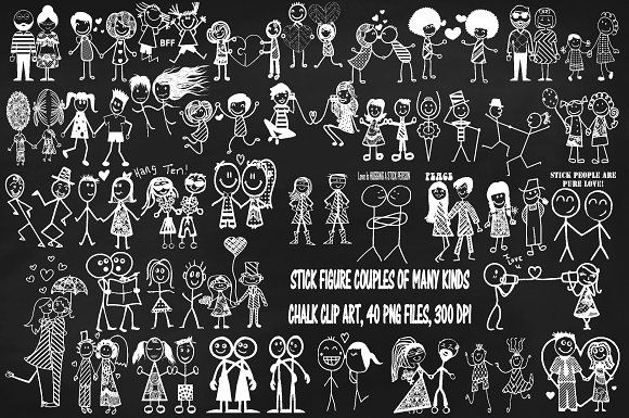 Chalk Stick Figure Couples Clipart By Frankiesdaughtersdesign On 