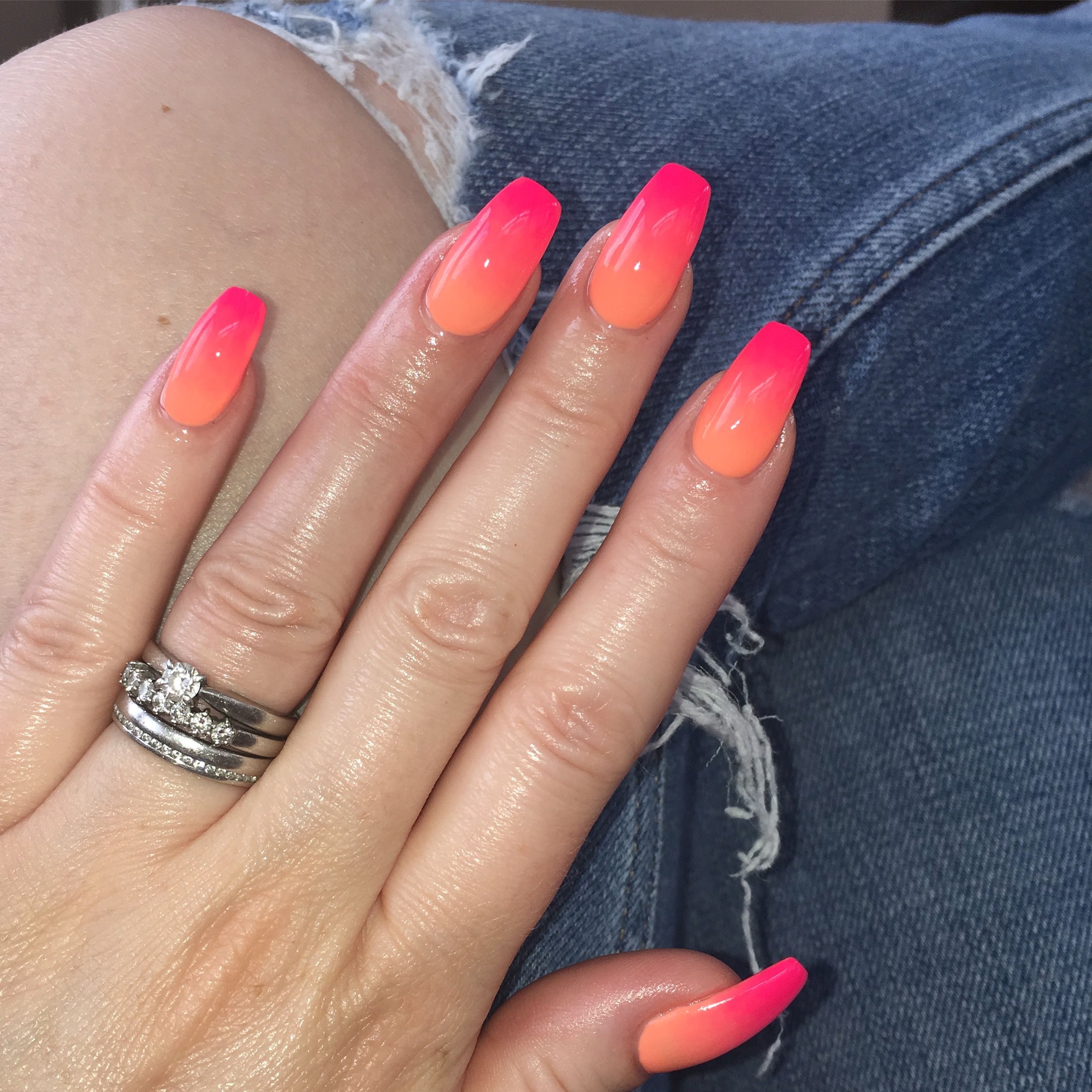 Nails Calgel Ombré neon pink orange gel Nail art ombre, Pink ombre