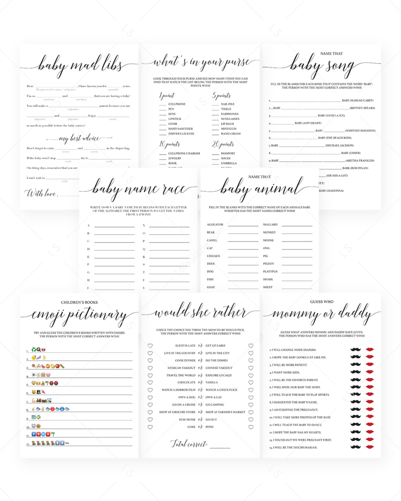 Modern Calligraphy baby shower game bundle printable | Instant download ...