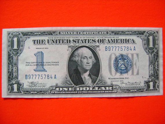 Series Of 1934 Silver Certificate 1 Us American Dollar Paper