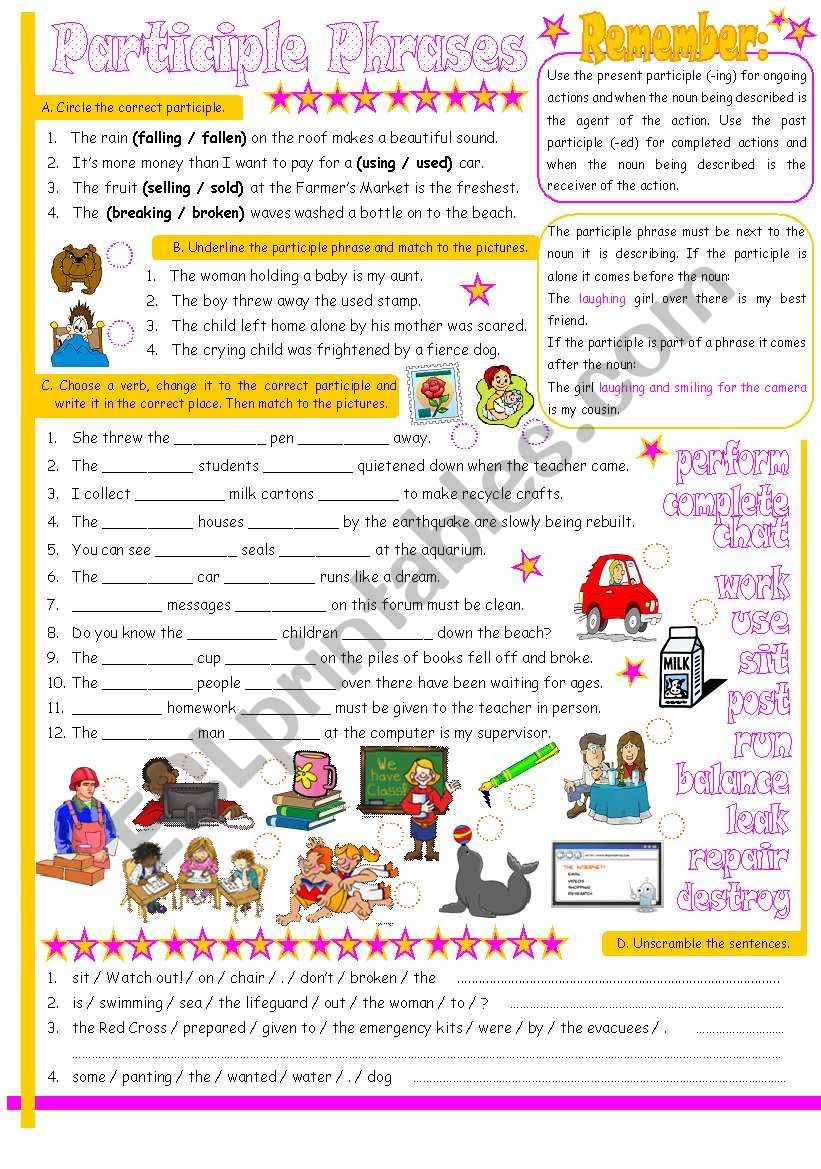 Participle And Participial Phrases Worksheet