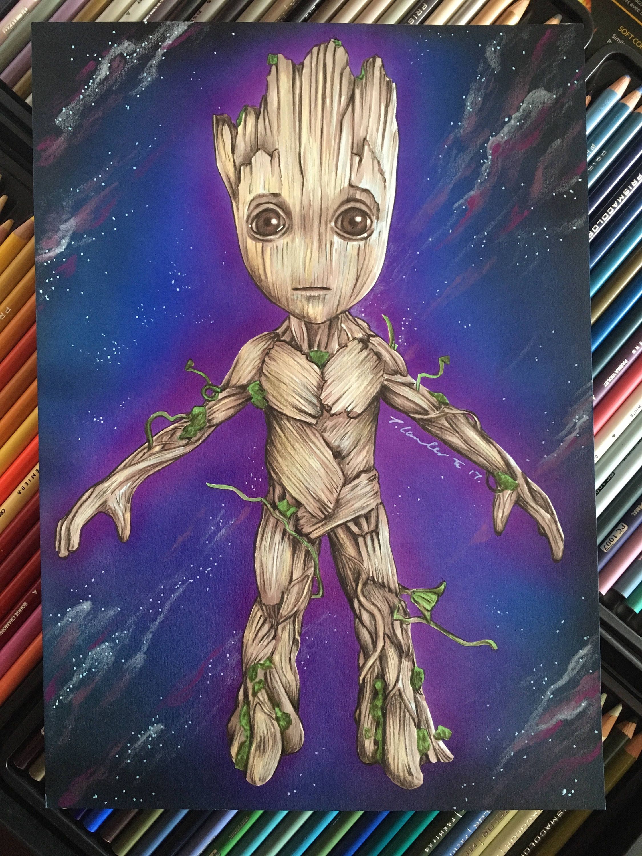 Baby Groot original pencil drawing fanart A4. Guardians of Baby