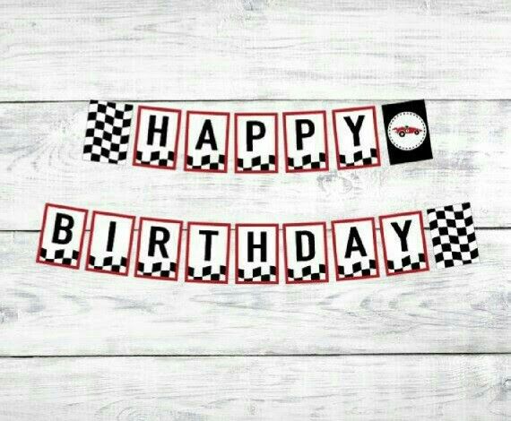 Happy Birthday Banner with Checkered Flags