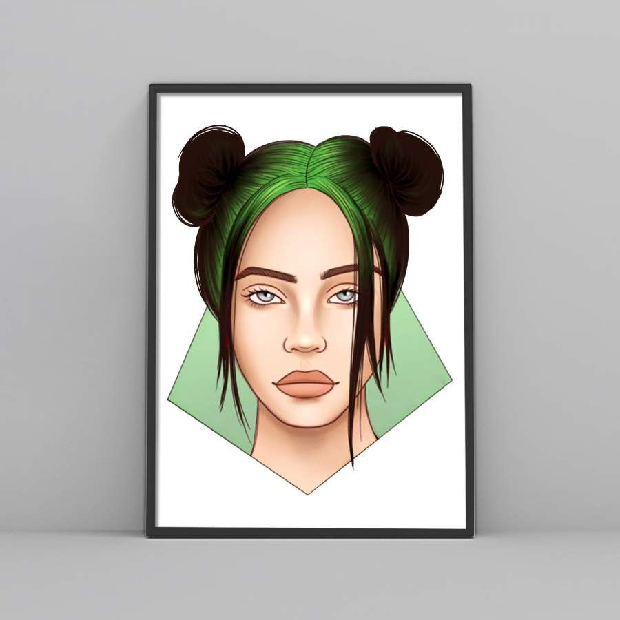 Billie Eilish Green Hair Art Poster | Poster art, Hair art, Art