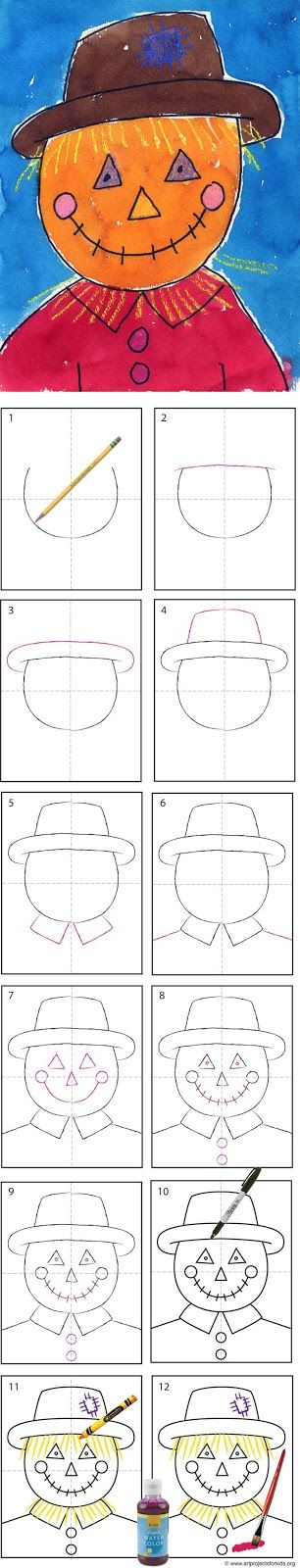 Art Projects for Kids: How to Draw a Scarecrow Tutorial. Hmmmm ... I ...