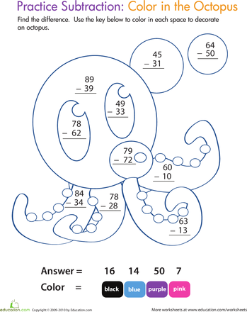 Color by number practice two digit subtraction 7 – Artofit